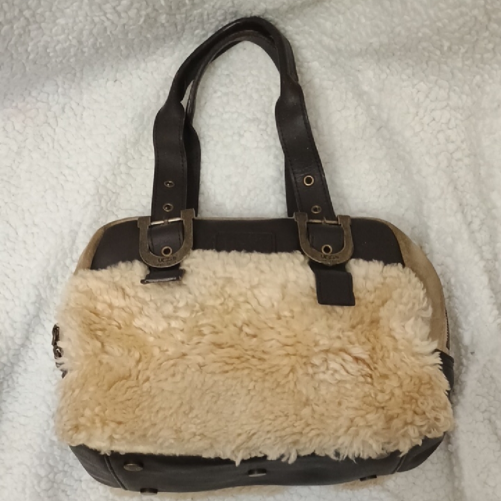 UGG Brown Leather and Cream Shearling Tote Bag